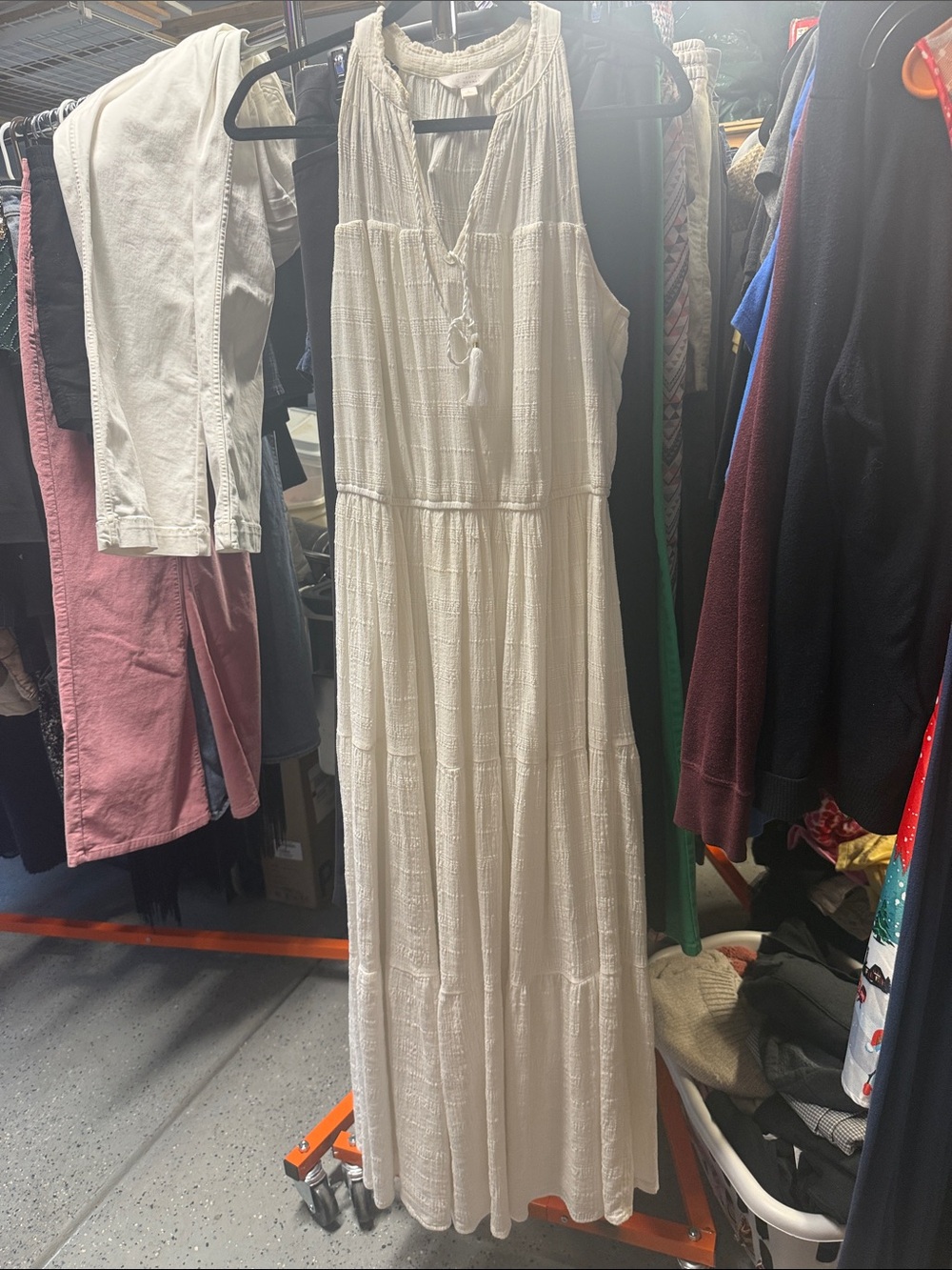 LC Lauren Conrad Cream Tiered Tassel-Halter Maxi Dress